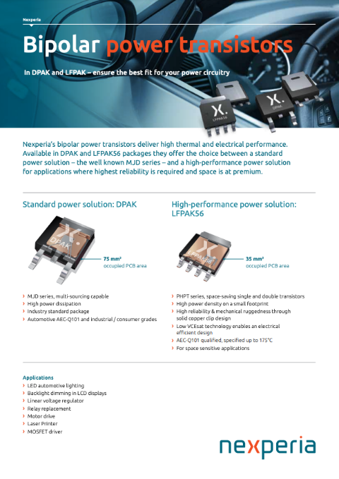 Bipolar power transistors in DPAK and LFPAK - ensure the best fit for your power circuitry