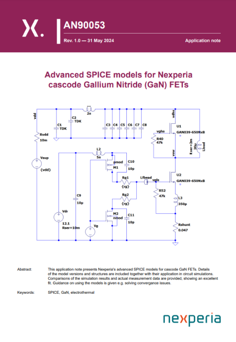 Advanced SPICE models for Nexperia cascode Gallium Nitride (GaN) FETs